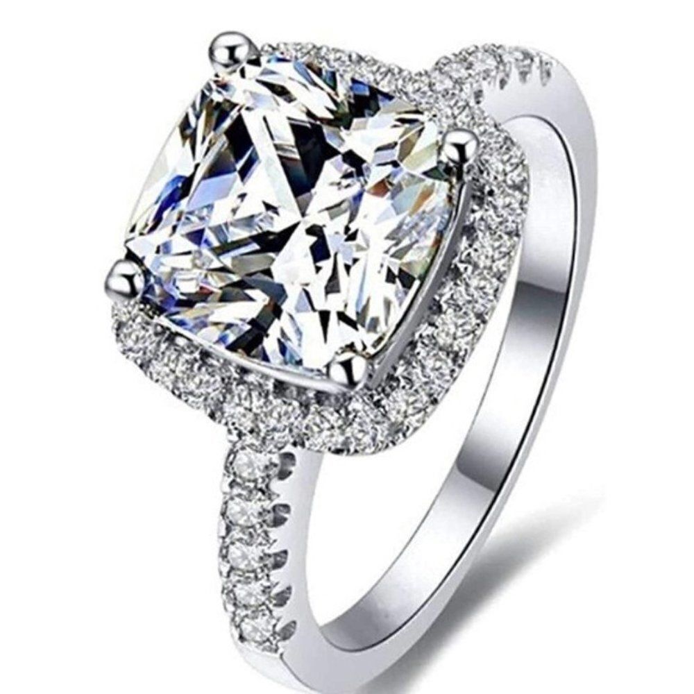 White Platinum Plated with AAA White Diamond Cubic Zirconia Princess Cut Ring